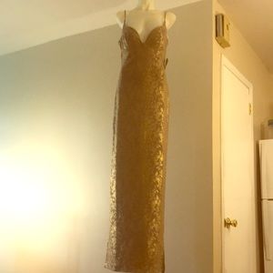 Windsor Taupe cocktail dress w/ gold flowers